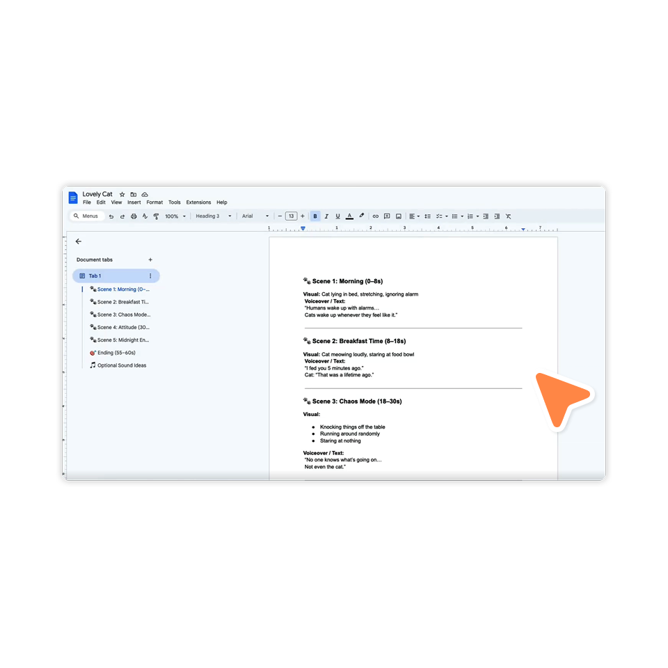 Google Docs document ready for AI video creation with Visla